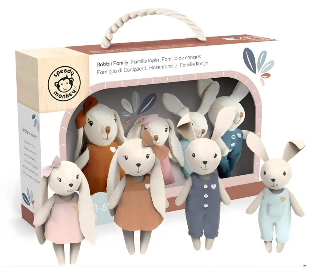 Figurines Famille des Lapins Speedy Monkey en Bois pour Petites Mains