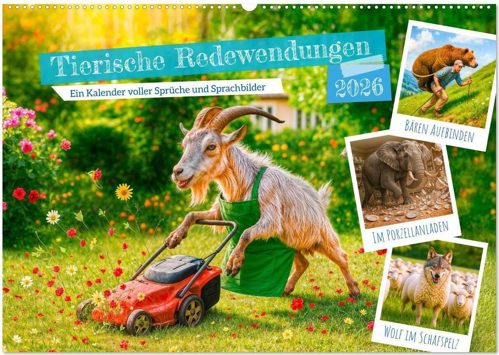 Tierische Redewendungen - Ein Kalender voller Sprüche und Sprachbilder (Wandkalender 2026 DIN A2 quer), CALVENDO Monatskalender