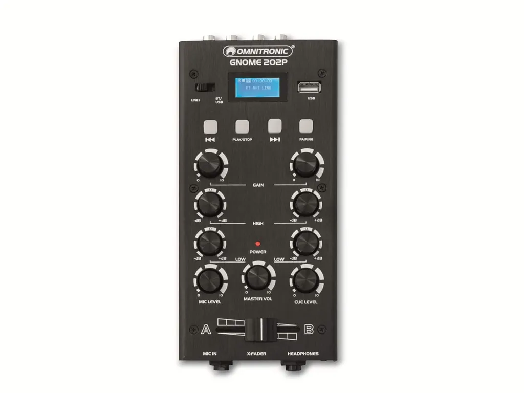 Table de mixage DJ miniature 2 voies Bluetooth Omnitronic GNOME-202P