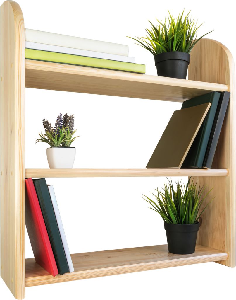 Wandregal Hängeregal Bücherregal 3 Etagen Kiefer Farblos Lackiert 60 cm