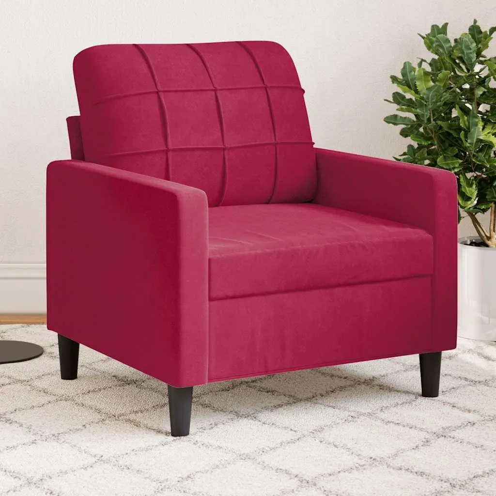 Fauteuil 60 cm en Velours Rouge Vin - Finition Douce et Design Moderne - 2