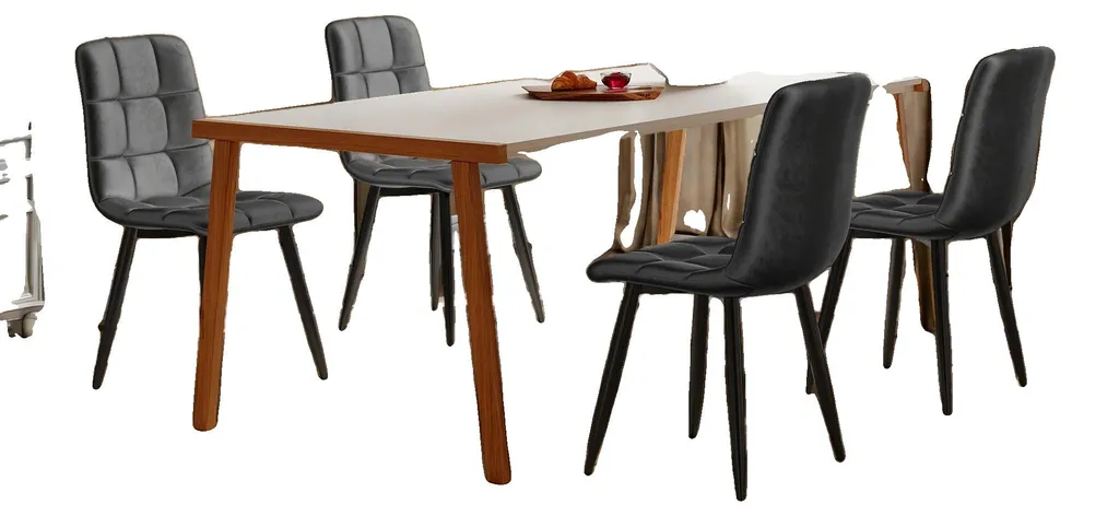 Chaise de salle à manger en velours gris et pieds métal noir - Lot de 2