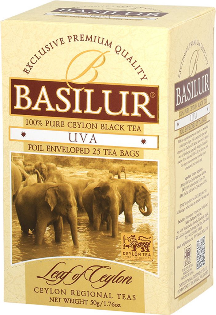 BASILUR Ceylon Schwarztee ohne Zusatzstoffe aus der Provinz Uva in Sri Lanka, alles in praktischen, schnellen Beuteln 25 St. 50g