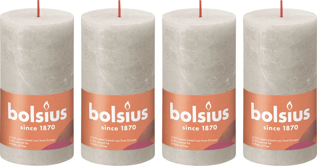Lot de 4 Bougies Rustiques Gris Sable - Hauteur 13 cm et Diamètre 6,8 cm