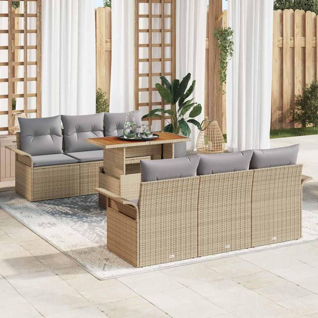 Maison Exclusive - Garten-Sofa-Set mit Speicher 7 pcs Beige Poly Rattan