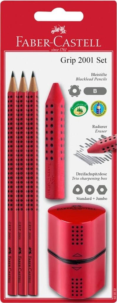 FABER-CASTELL Bleistift GRIP 2001 Set rot Blister