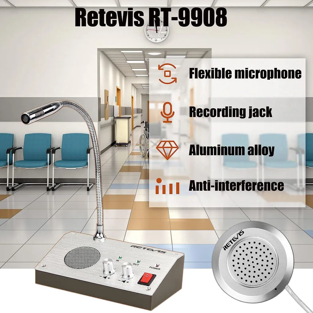 Système d'interphonie bidirectionnel Retevis RT9908 avec micro x2