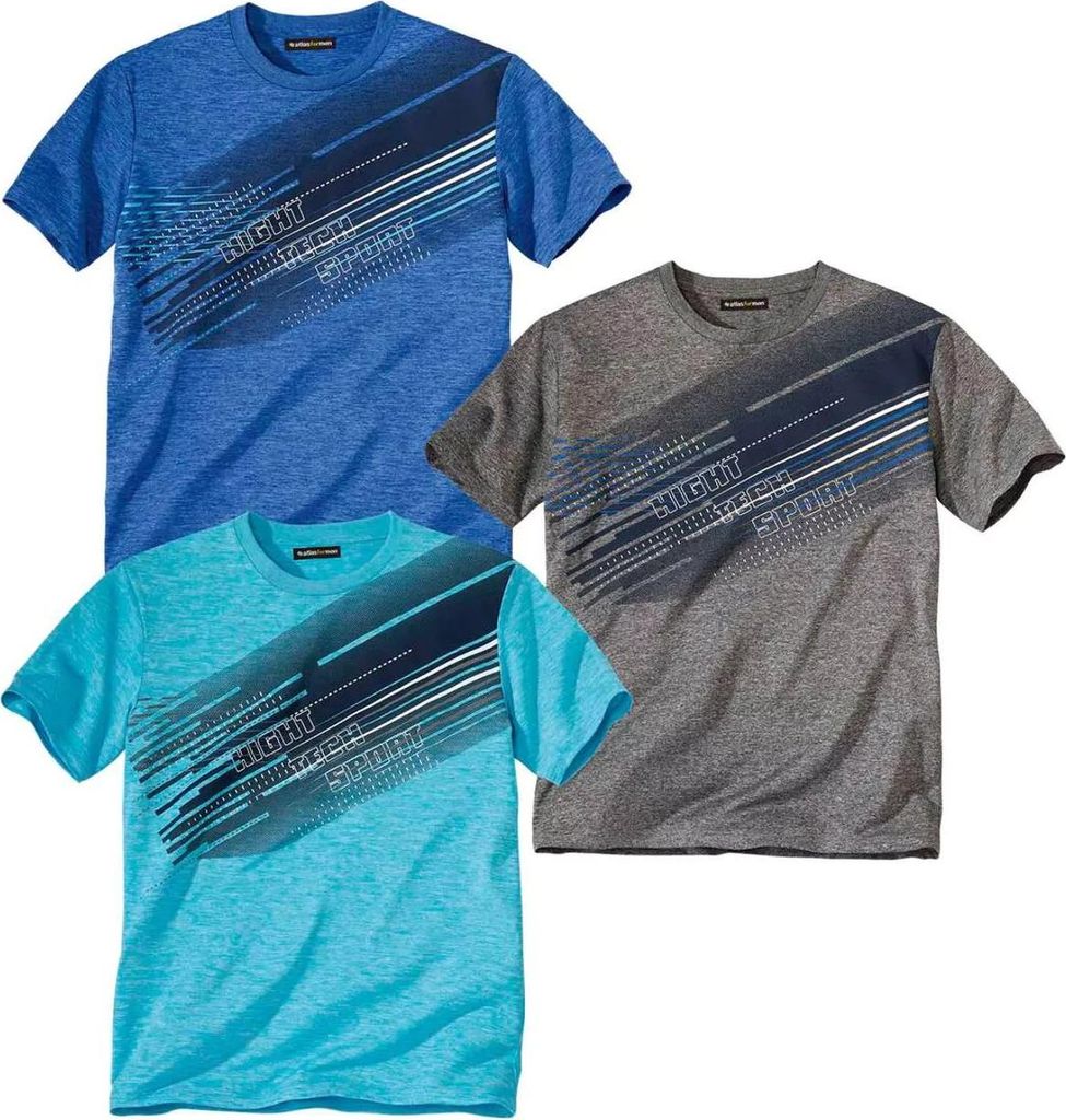 Atlas For Men - T-Shirt für Herren (3er-Pack) AF1264 (XL) (Grau/Blau/Türkis)