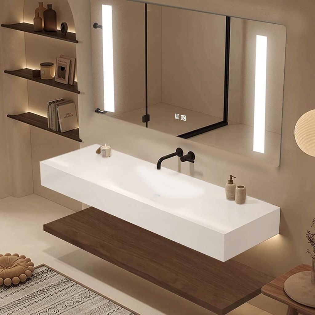 Waschbecken-Set Thermogeformtes Waschbecken LED-Spiegel mit Streifenlicht Badezimmer Waschbecken mit Ablage 120*55cm 【R344】