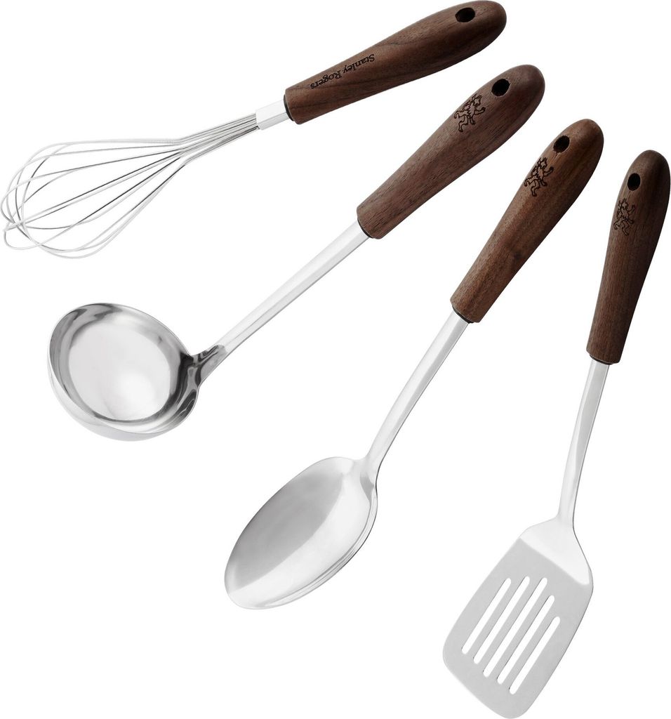 Stanley Rogers Küchenhelfer Set Black Walnut 4-teilig Edelstahl Kochutensilien mit ergonomischem Griff aus schwarzem Walnussholz für stilvolles K...