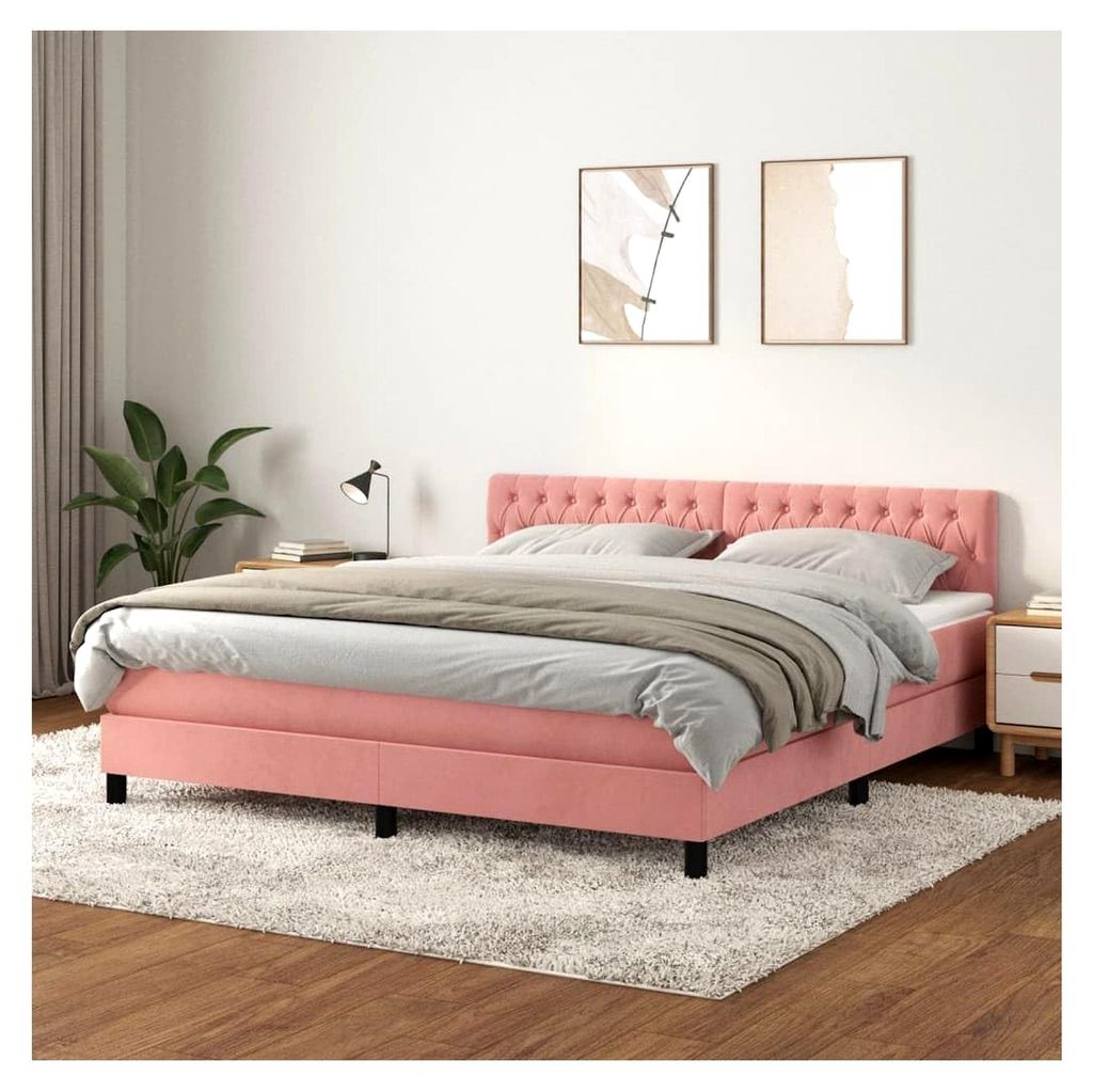 Lattenrost mit Matratze, Rosa, 180 x 200 cm, Samt, Plattform, mit Lattenhalter, einfache Montage, für Schlafzimmer, Erwachsene