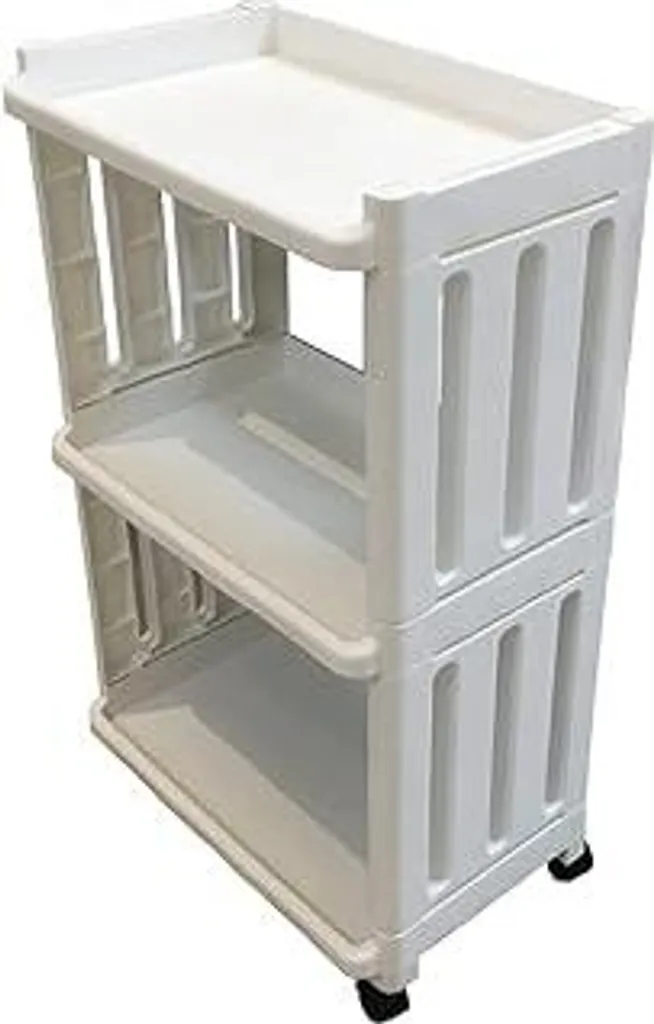 Carrello portaoggetti, scaffale organizer con ruote, carrello multiuso a 3 ripiani su rotelle, scaffale portaoggetti mobile per bagno, doccia, WC, soggiorno, lavanderia, zona lavanderia, cucina, ufficio, camera da letto, bianco