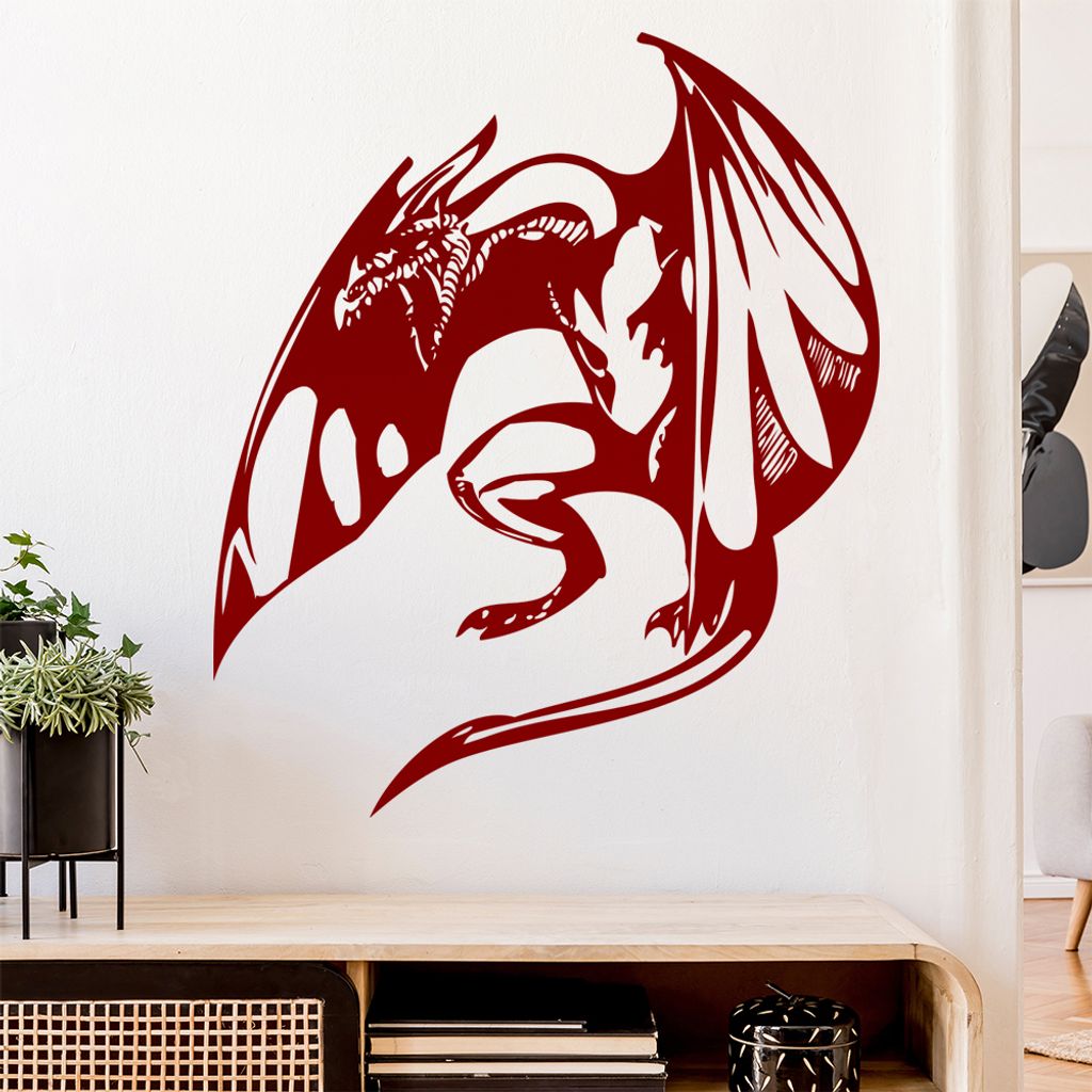 Drache im Flug Wandtattoo in 6 Größen - Wandaufkleber Wall Sticker - Dekoration, Küche, Wohnzimmer, Schlafzimmer, Badezimmer