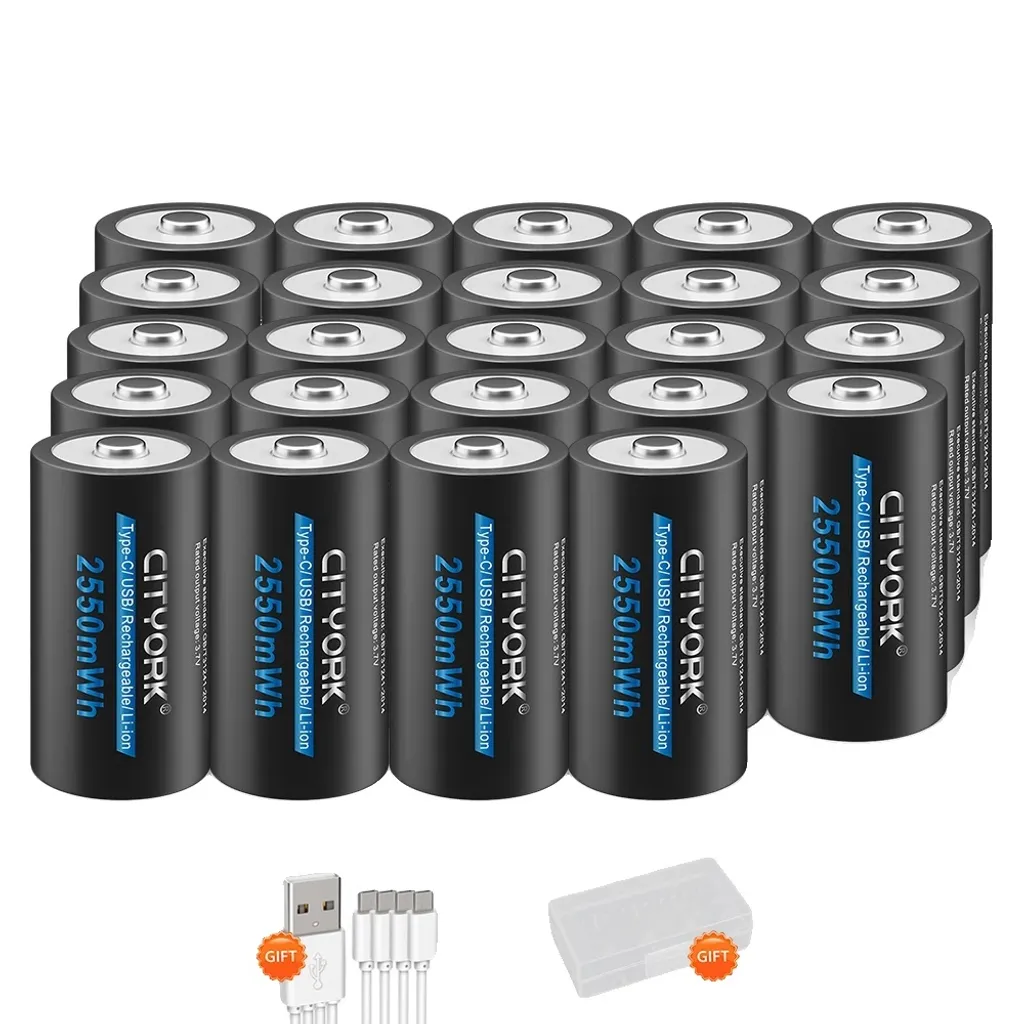 CITYORK Batterie ricaricabili, alta capacità 2550mWh, ricarica USB tipo C, 24 batterie