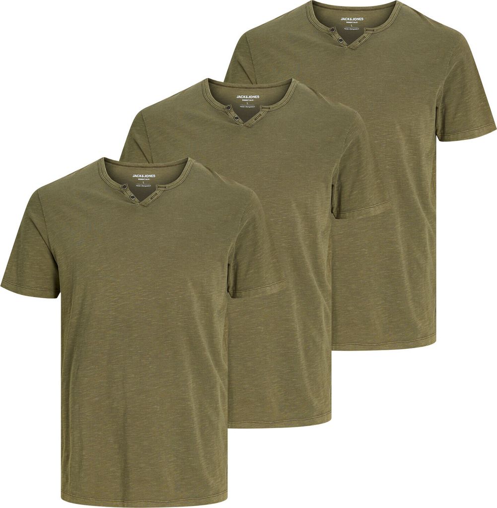 3er Pack JACK & JONES Herren T-Shirts JJESPLIT Neck Tee SS