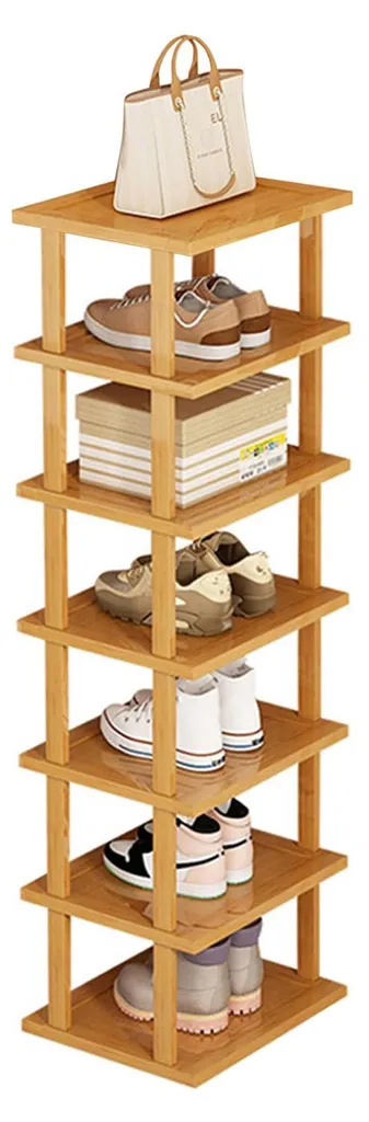 Étagère à chaussures pour entrée étroite - Rangement bois 7 niveaux slim