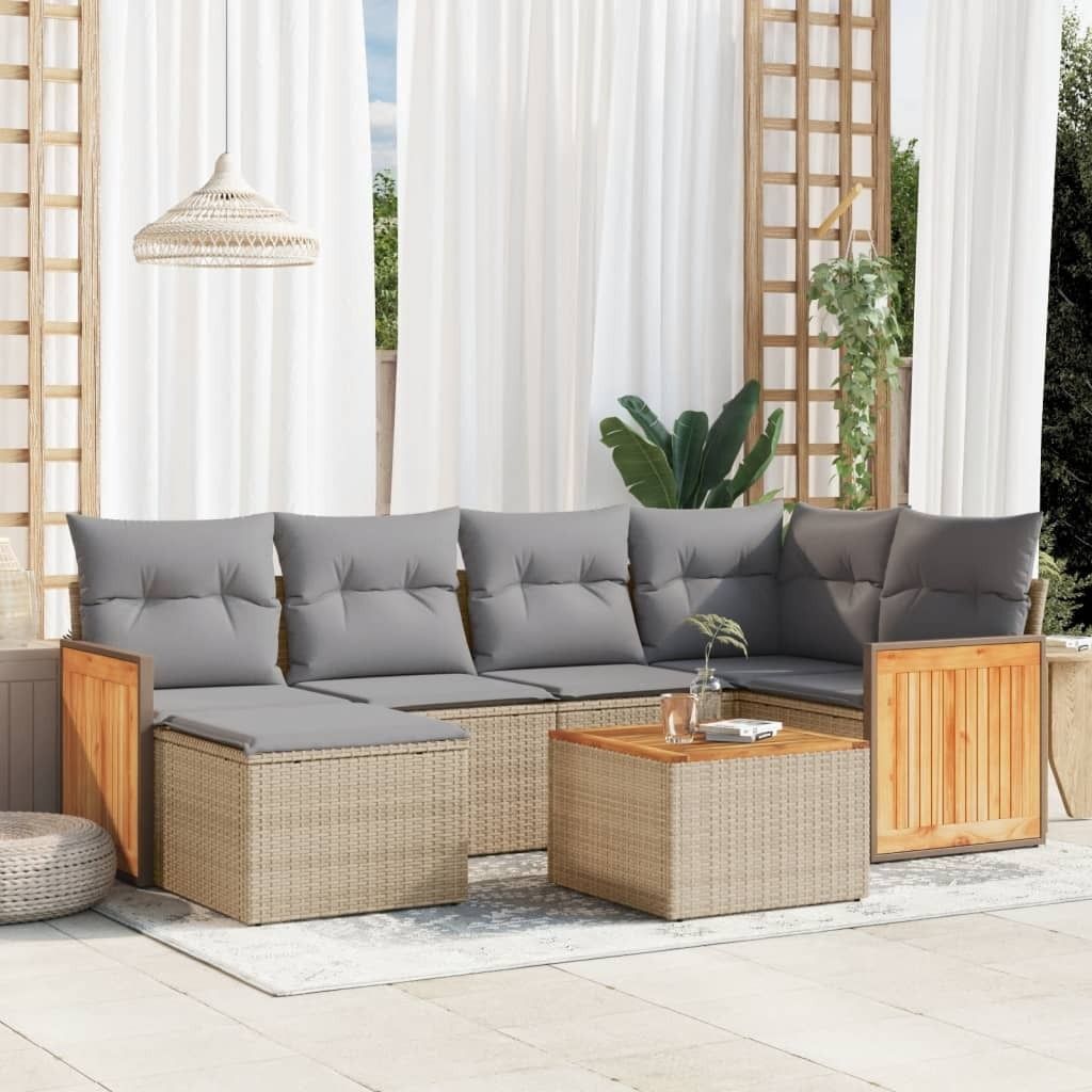 7-tlg. Garten-Sofagarnitur - mit Kissen Beige Poly Rattan - Gartenmöbelset 3227865