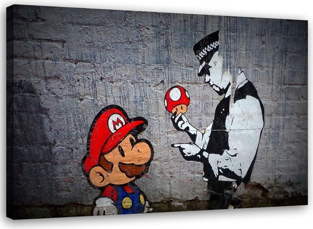 Leinwandbild polizist und spielfigur 120x80 cm Feeby grau wandbild bereit zum aufhängen