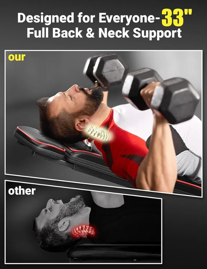 Banc de Musculation Stable 300kg Anti-Douleur Dos avec Support Élargi