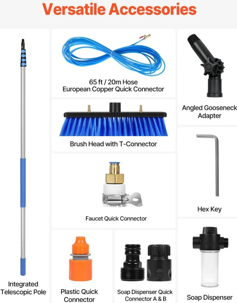 Brosse de lavage télescopique 9 m avec manche en aluminium ajustable