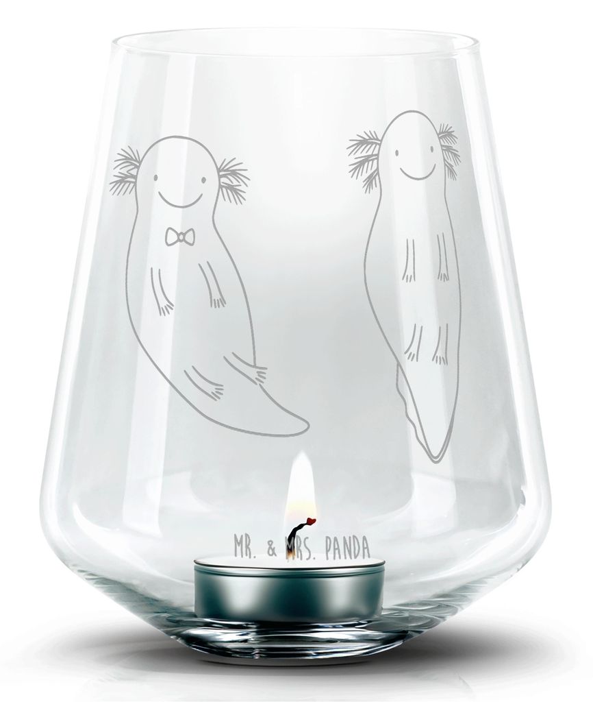 Mr. & Mrs. Panda Kerzenhalter Axolotl Liebe - Transparent - Geschenk, Windlicht Glas, Valentinstag, Teelichthalter, für Frauen, Mitbringsel, Later...