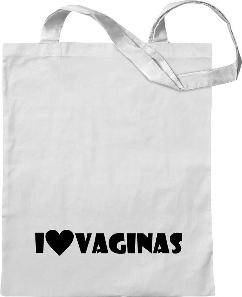 Kiwistar - Baumwolltasche - weiss - I Love Vaginas - Tragetasche Stoffbeutel Umhängetasche Langer Henkel
