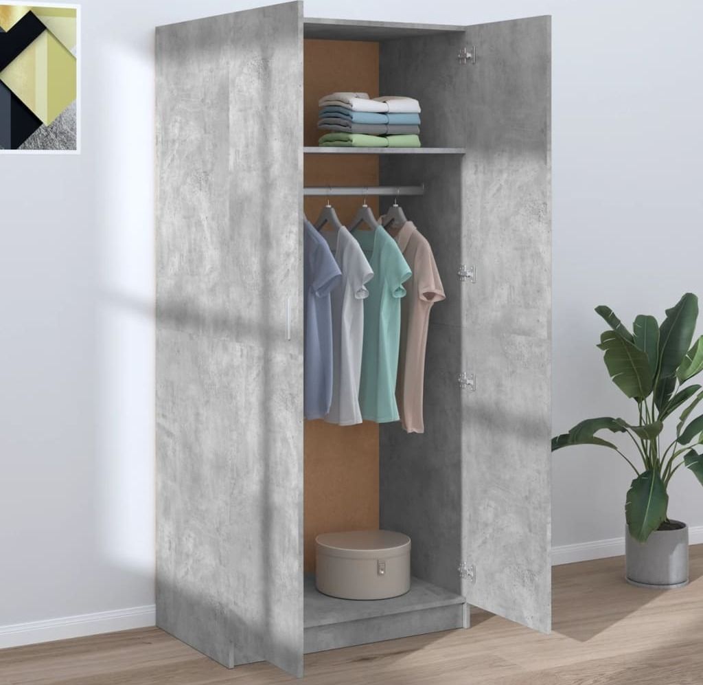 "Winterschlussverkauf "Kleiderschrank - Schwebetürenschrank - praktischem Design - Betongrau 80x52x180 cm Holzwerkstoff NeuMöbel 8283483