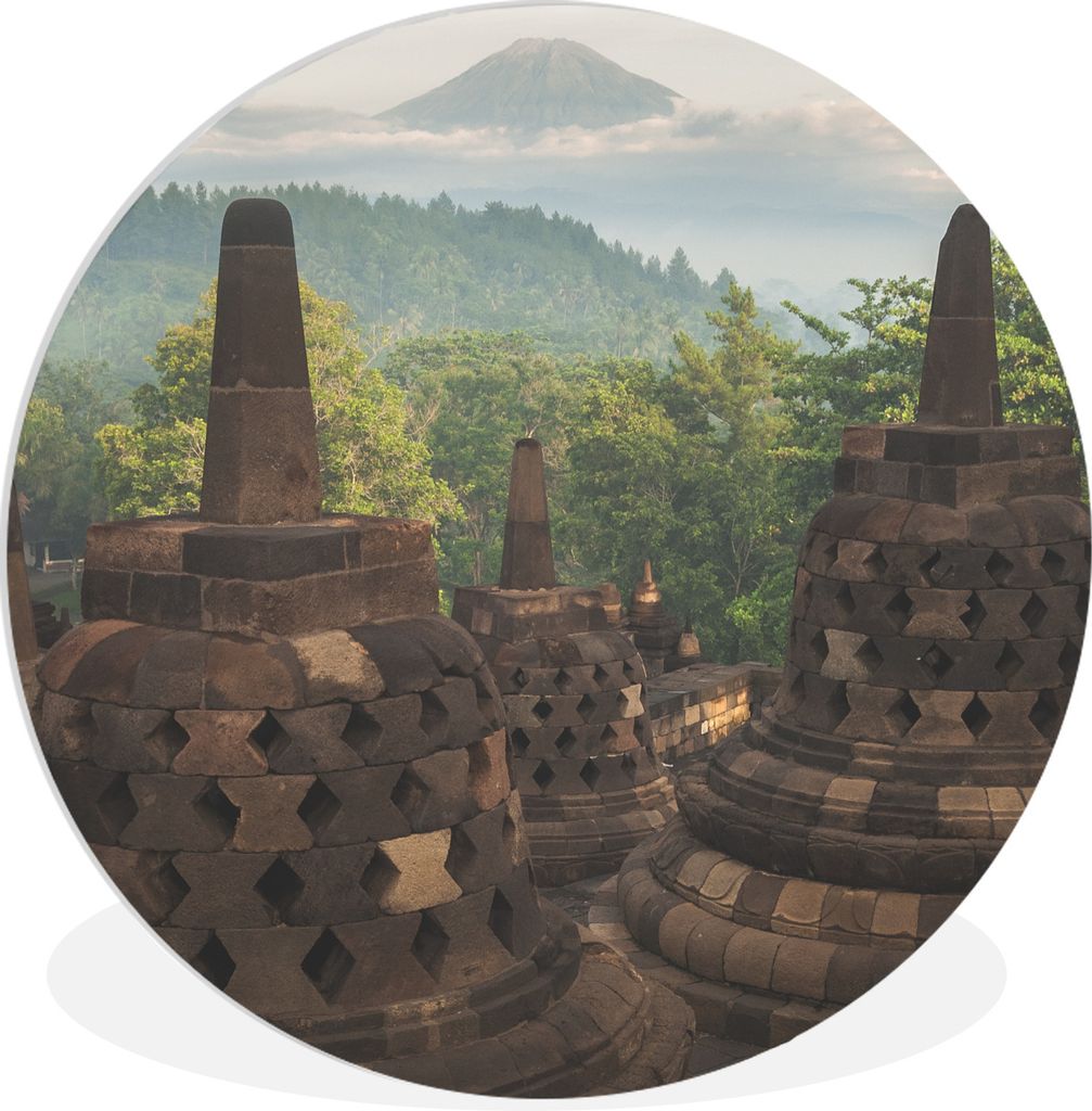 MuchoWow Rundes Wandbild - Runde Bilder Fantastische Aussicht auf den Dschungel vom Borobudur Ø 90 cm Kreis Wanddekoration Kunststoff - Wandkrei...