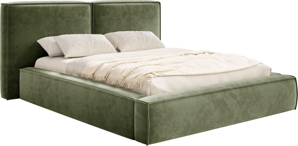 Selsey Tilves – Polsterbett 180x200 mit Bettkasten, Lattenrost, Velours, olivgrün