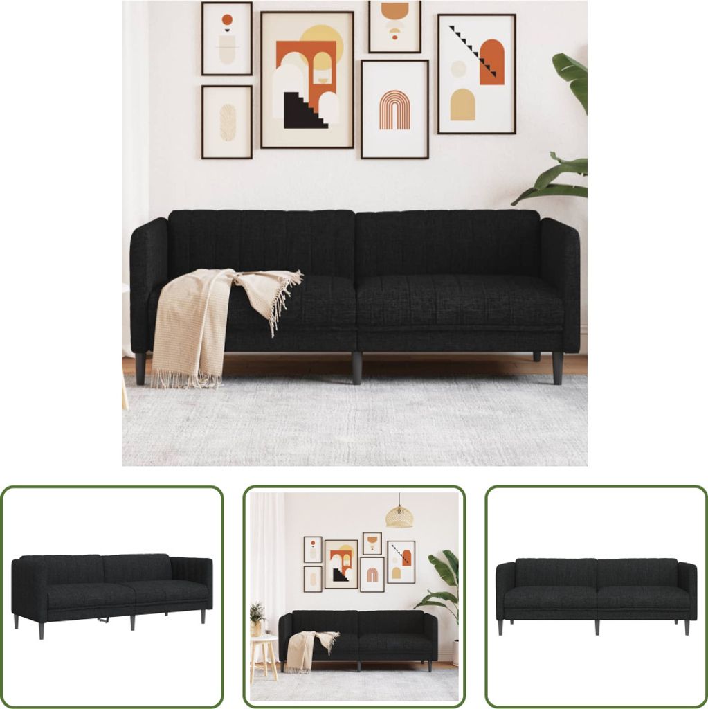 The Living Store Sofa 3-Sitzer Schwarz Stoff