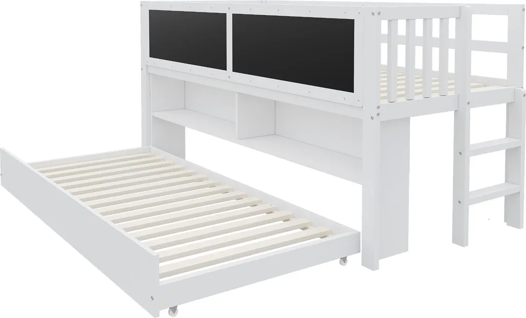 Lit Enfant Gain de Place en Bois Blanc avec Rangement et Zone de Dessin - 8