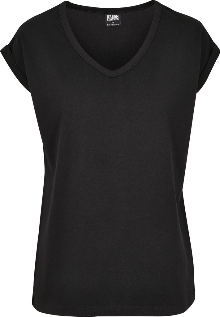 Urban Classics T-Shirt Damen Ladies Round V-Neck Extended Shoulder Tee schwarz S
