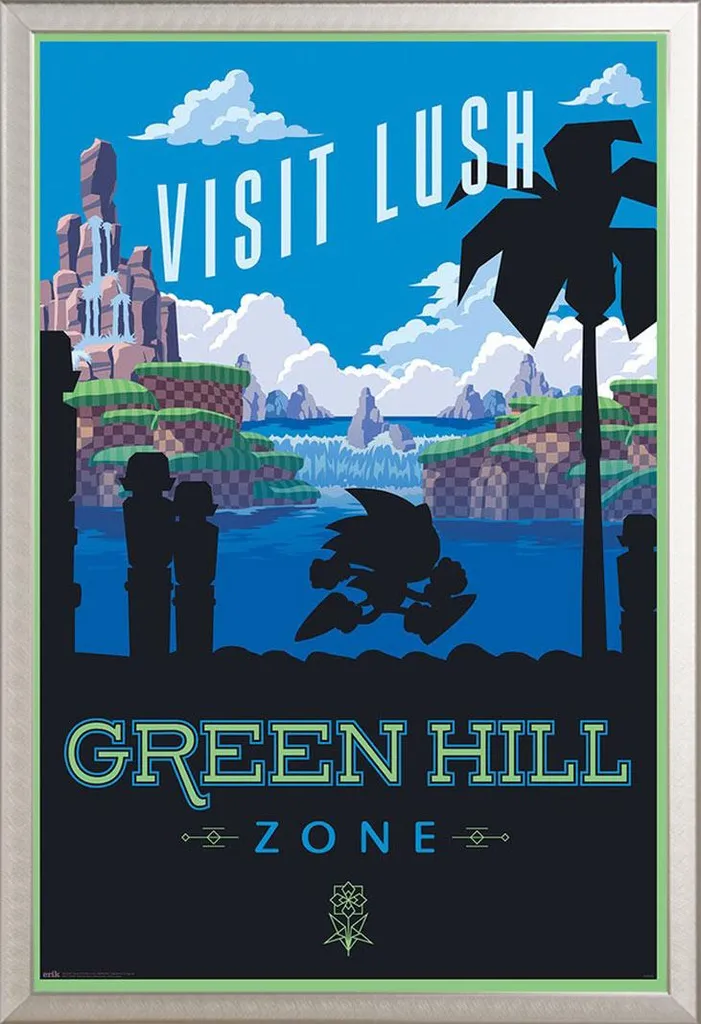 Cornice Alluminio Shinsuke Argento + Poster Sonic Green Hill 61x91cm - 1