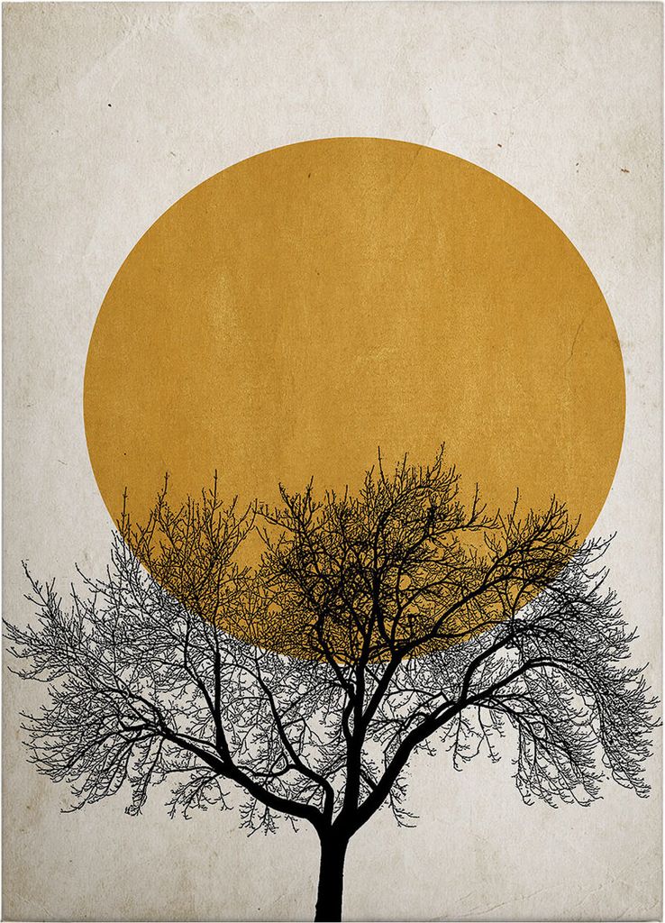 Leinwandbild Kunst 70 x 50 cm - Wandbild Schwarz Gold - Keilrahmen Natur Wohnzimmerdeko Wanddeko Wandgemälde