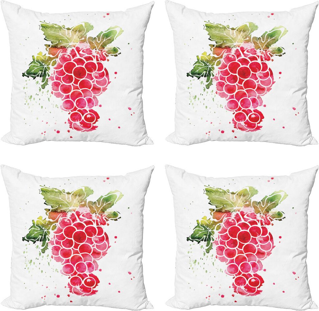 ABAKUHAUS Traube Kissenbezug Set (4 Stück), Gespritzt Aquarell Früchte, Moderner Doppelseitiger Digitaldruck, 60 cm x 60 cm, Dunkler Coral Weiß