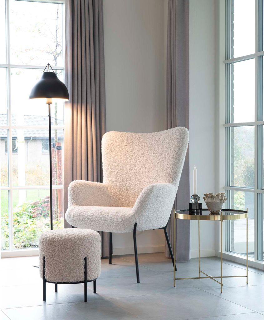 Alford Pouf, Hocker imitiertes Lammfell, weiß. Produktbild 5