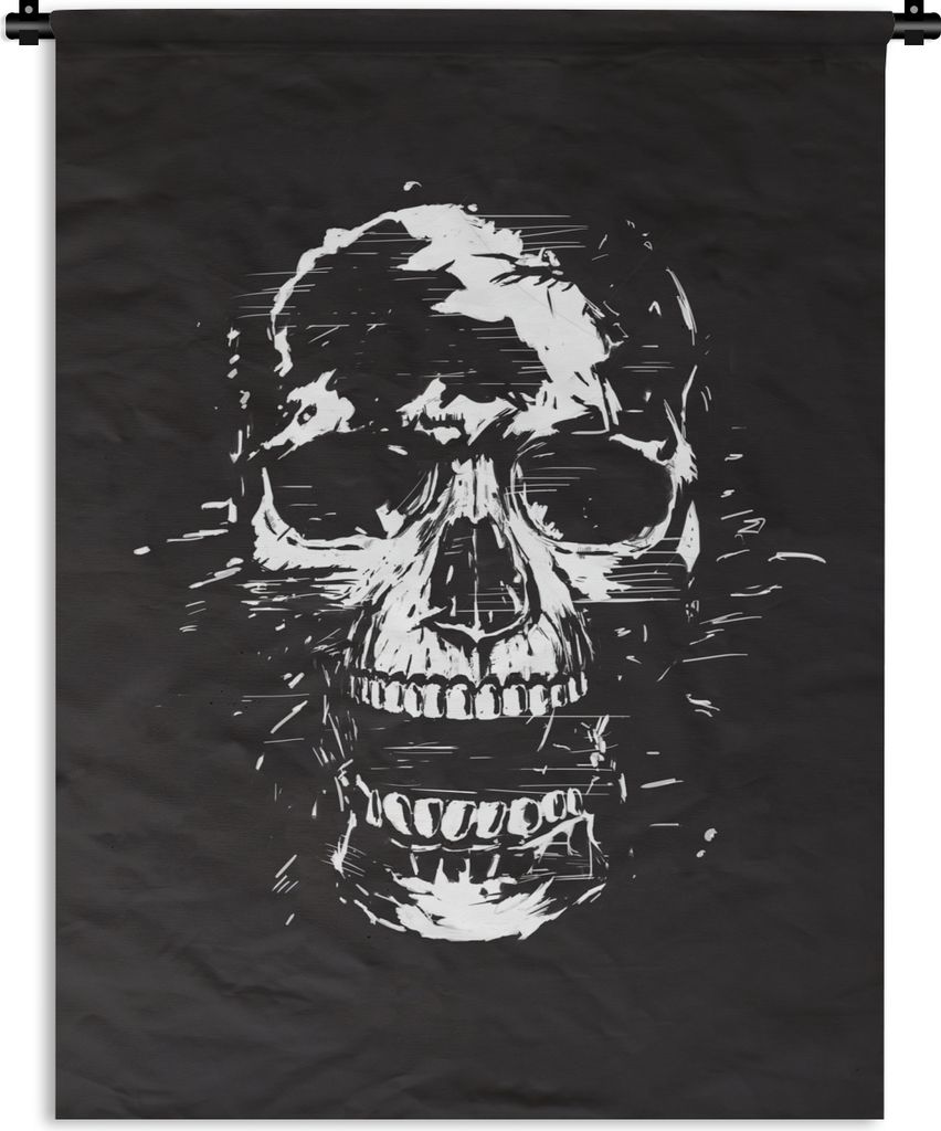MuchoWow Wandteppich Wandbehang Totenkopf - Schwarz - Weiß - Abstrakt 150x200 cm Tapisserie Dekoration Wandtuch - Wandaufhängung - Moderner