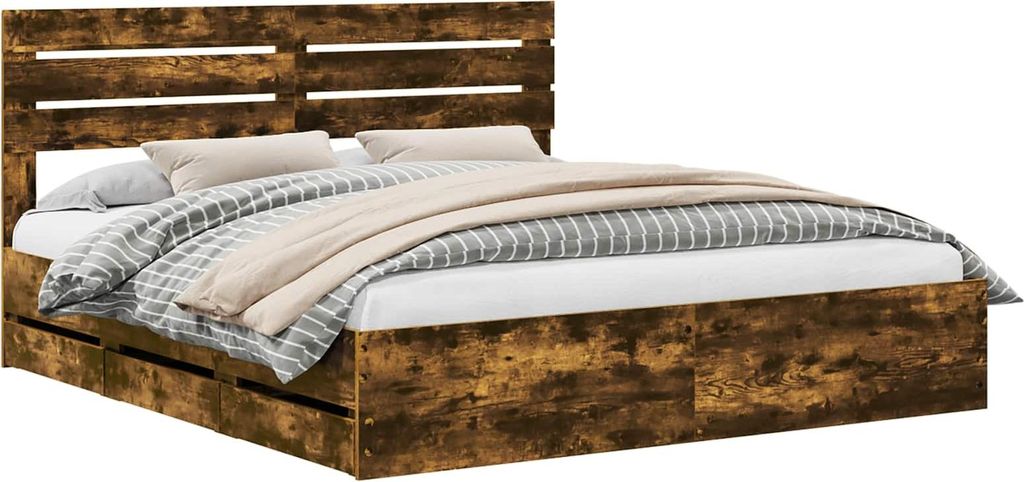 vidaXL Bettrahmen Geräucherte Eiche 200 x 200 cm Ingenieurs Holz