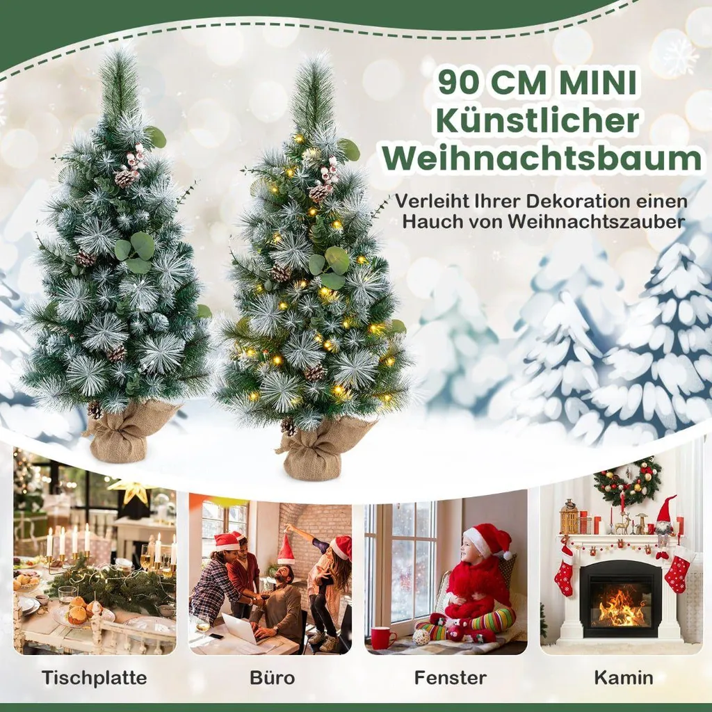 Arbre de Noël pour petits espaces 90 cm pré-éclairé avec mode minuterie