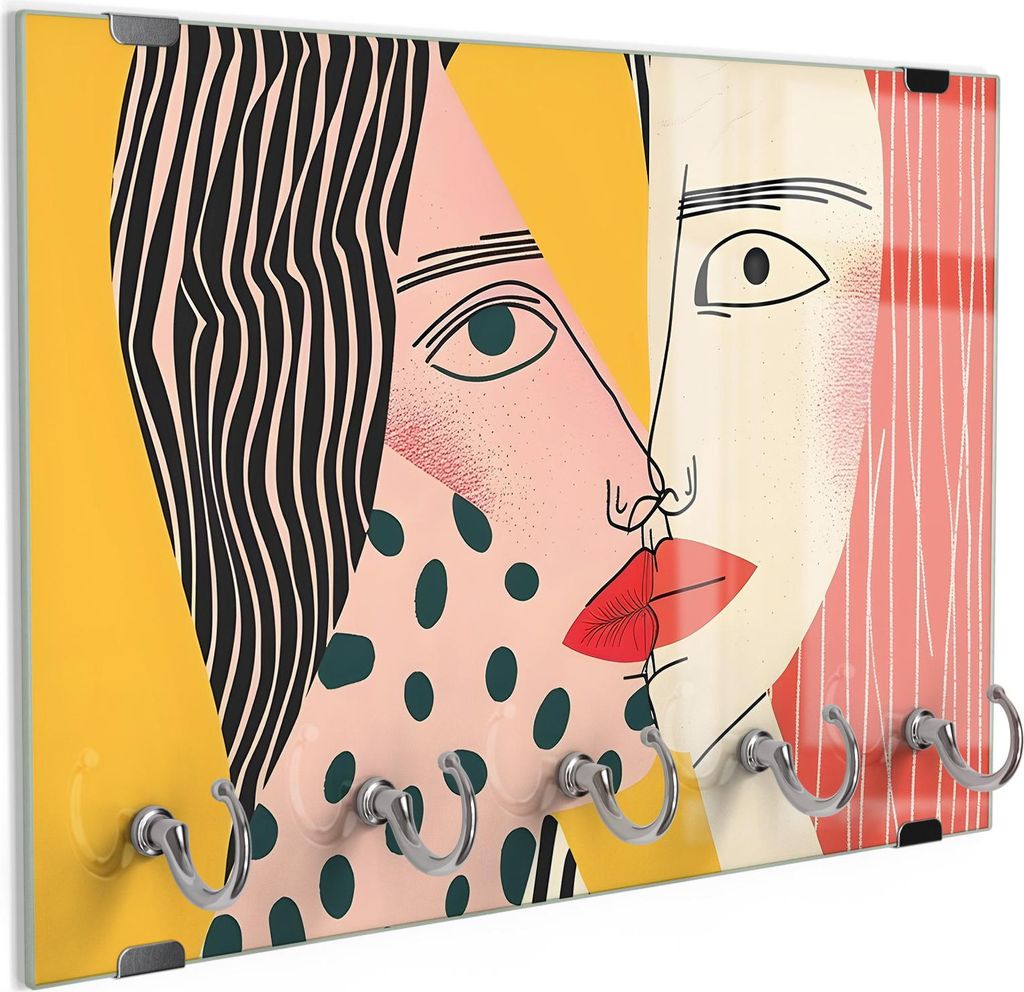 DEQORI Schlüsselbrett Glas 30x20 cm 'Geometrie der Gefühle' Schlüssel Halter Board Haken