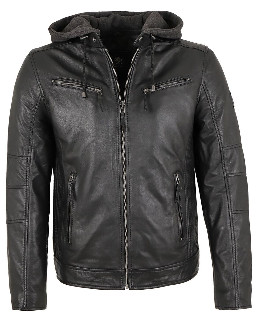OTTO KERN - Herren Lederjacke Kapuze Lammnappa schwarz : 56