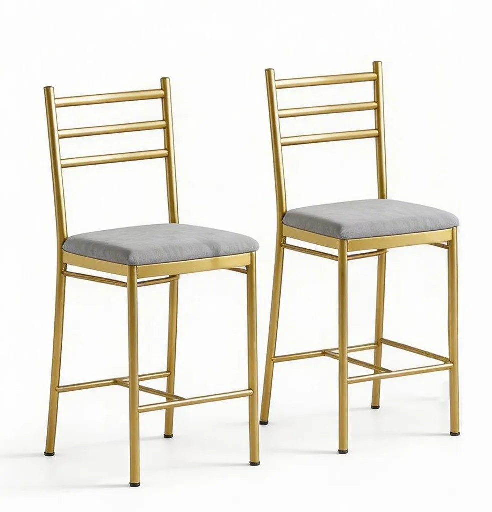 Tabouret de bar doré en simili cuir avec dossier lot de 2 - Vegas Gold