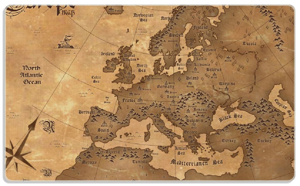 Wallario Frühstücksbrettchen aus Glas, je 14 x 23 cm, mit rutschfesten Füßen, Motiv Alte Weltkarte Karte von Europa in englisch