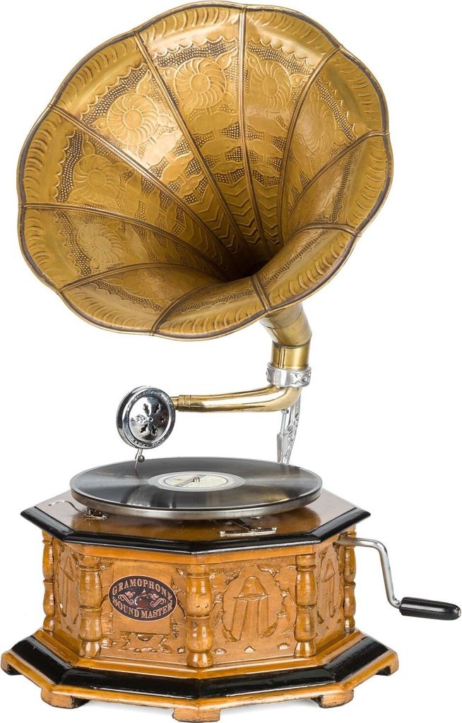 Grammophon Trichtergrammophon für Schellack Platten Gramophone im antik Stil