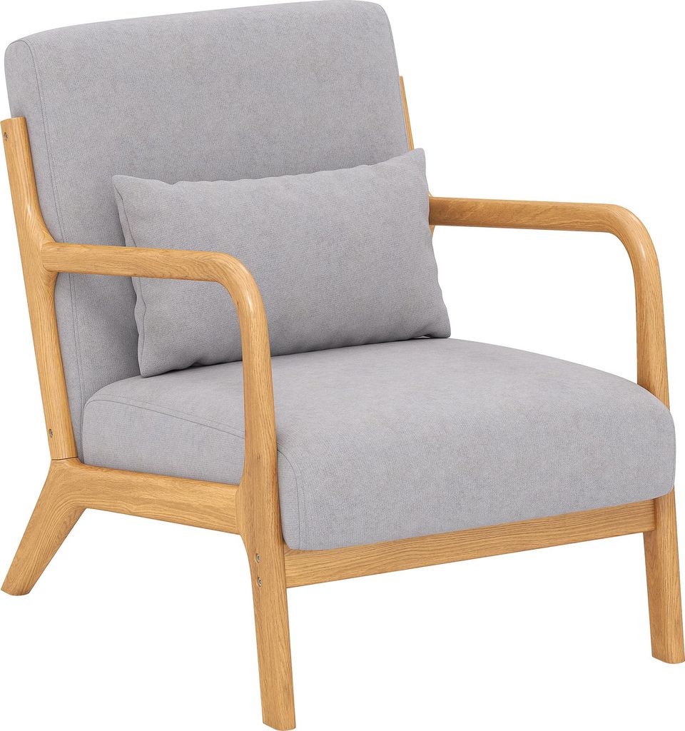 Eleganter Lounge-Sessel mit Holzrahmen und Schaumstoff-Polsterung, Samtoptik, für Wohnzimmer, Schlafzimmer, Grau