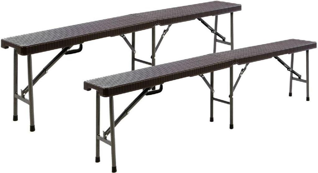 VCM 2er Set | Klappbank in Rattan-Optik | Partybank | Maße ca. 180x25x43 cm | Bierbank | Belastbarkeit: bis 200kg