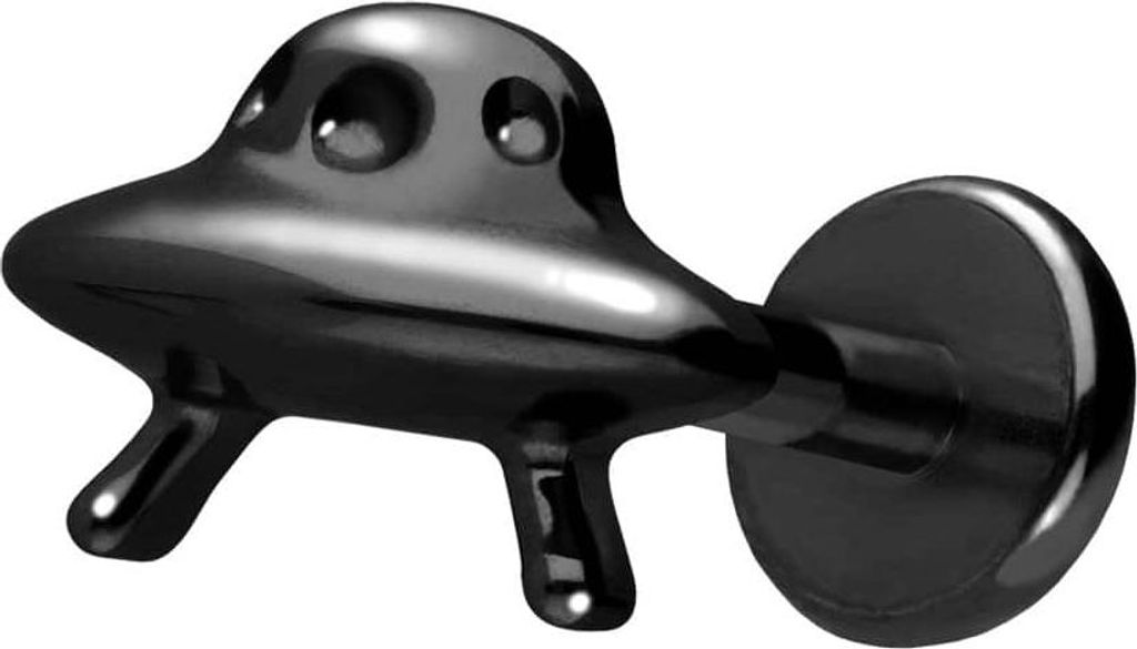 Ohrpiercing, Nasenpiercing Titan Labret mit Push Fit UFO Schwarz Stablänge: 8mm | Stabstärke: 1mm