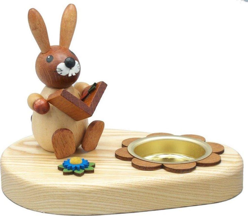 Osterdekoration Teelichthalter Hase mit Buch natur BxHxT 10x7x7cm NEU
