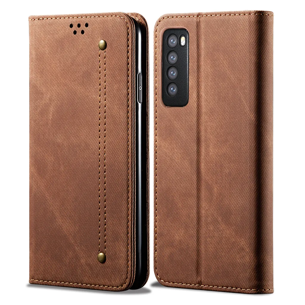 Custodia Huawei Nova 7 in Pelle Marrone: Cover Portafoglio Magnetica