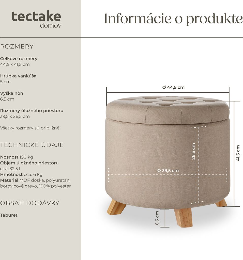 Stolička s úložným priestorom Suna 44,5 x 41,5 cm Obrázok produktu 6